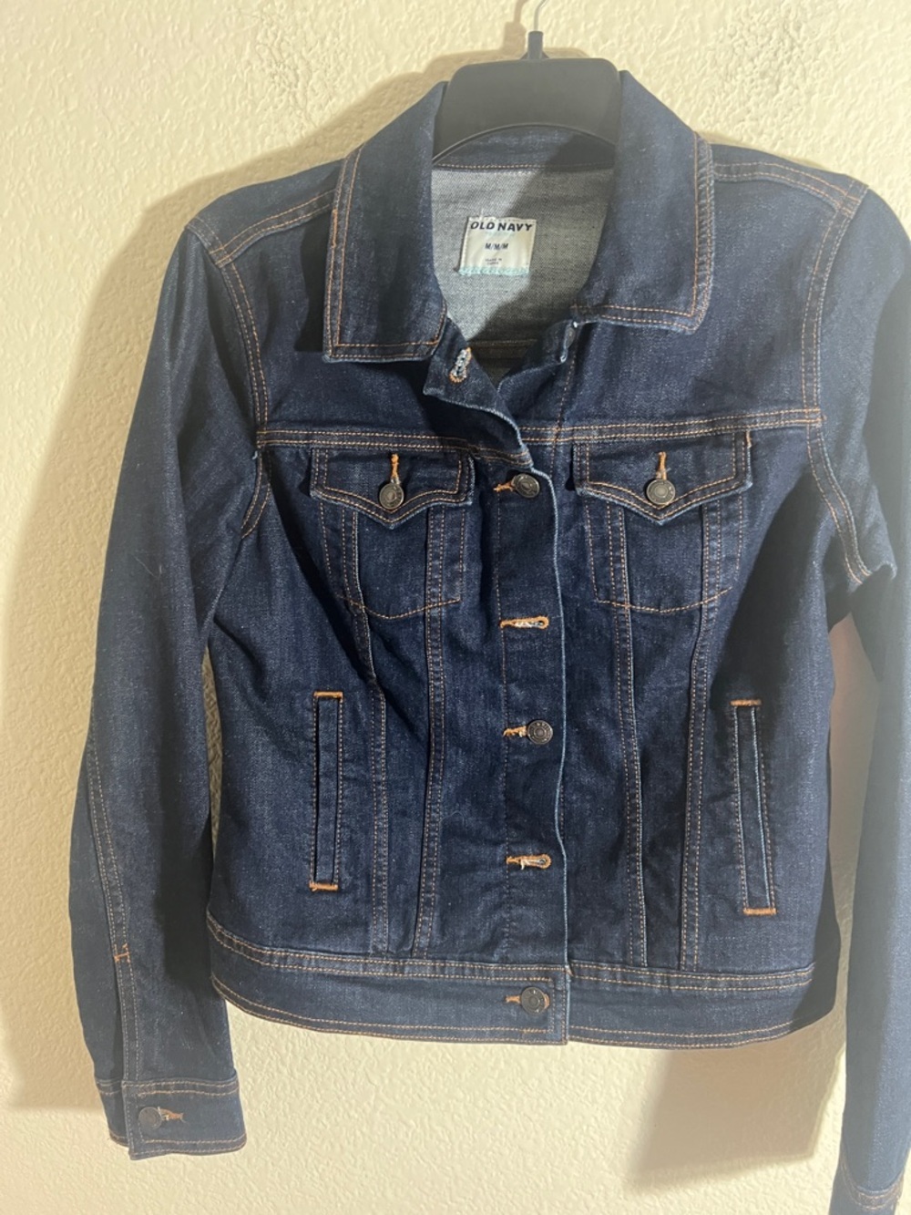 Old Navy Indigo Blue jeans Jacket Contrast Stitching Sz M summer market  concert